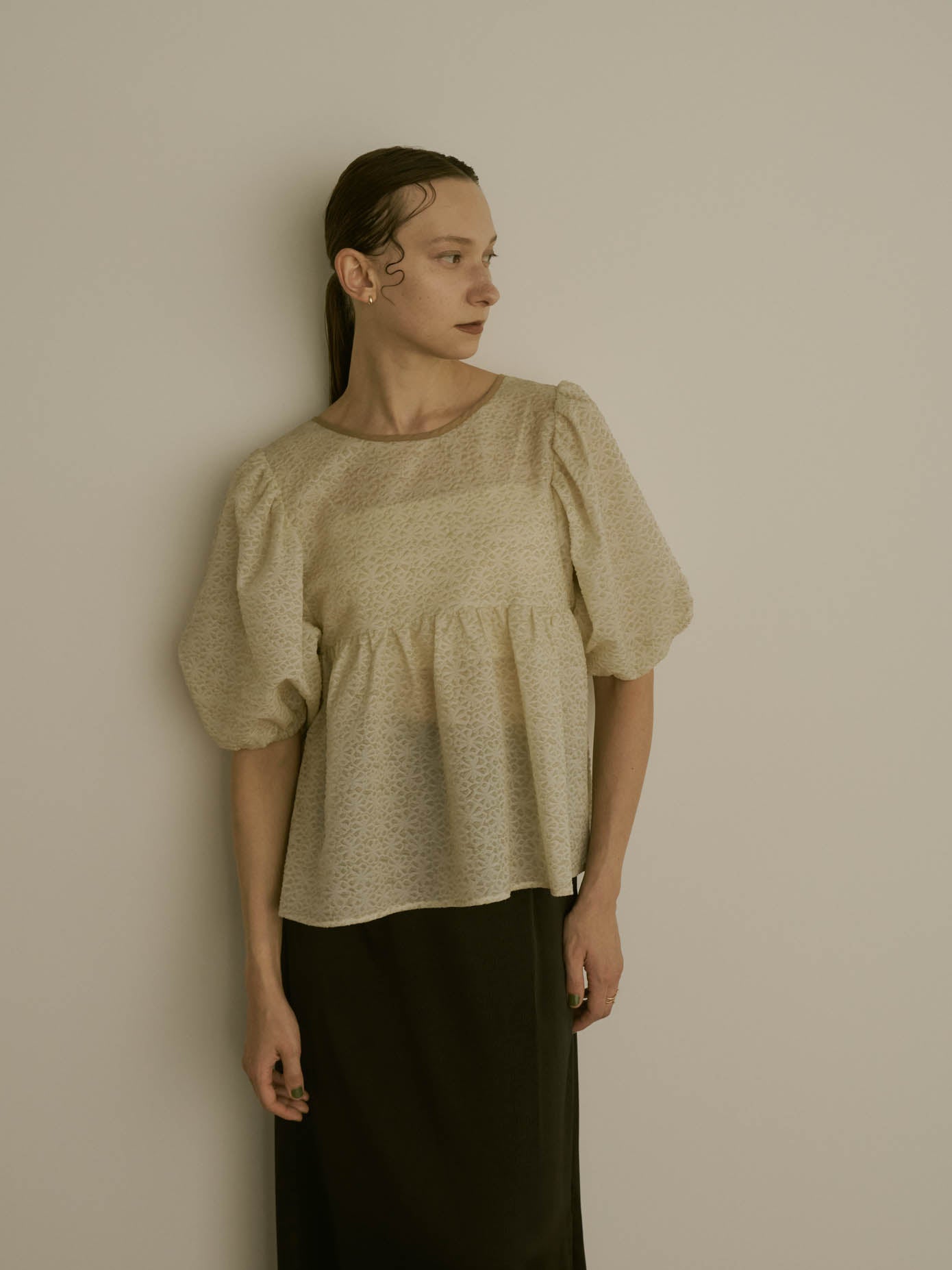 sheer jacquard 2way blouse