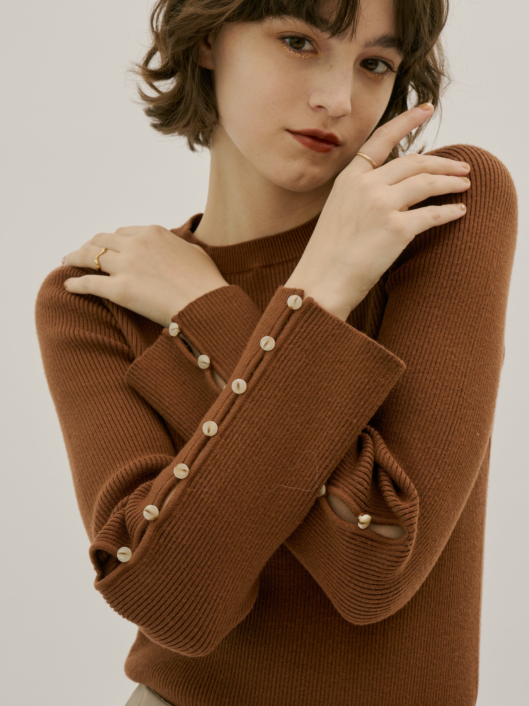 design sleeve ribbed knit tops